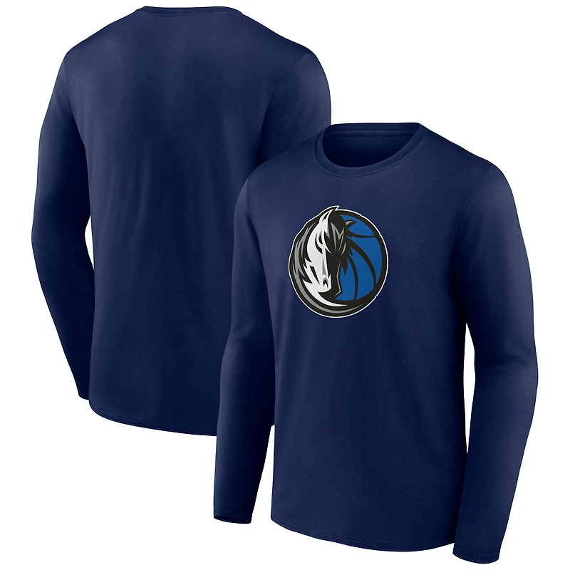 T-shirt à manches longues bleu marine pour homme avec logo principal des Dallas Mavericks
