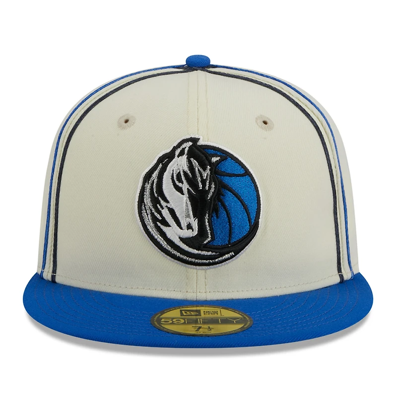 Men's New Era Cream/Blue Dallas Mavericks Piping 2-Tone 59FIFTY Fitted Hat