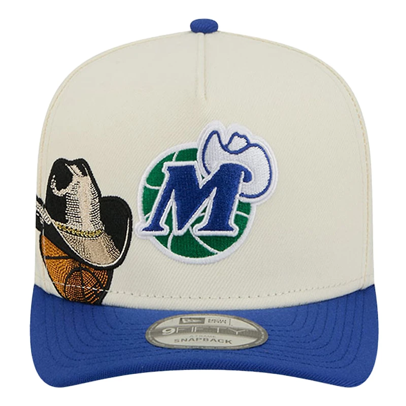 Men's New Era  Cream Dallas Mavericks Illustrated Mascot 2-Toned Pre-Curved A-Frame 9FIFTY Adjustable Hat
