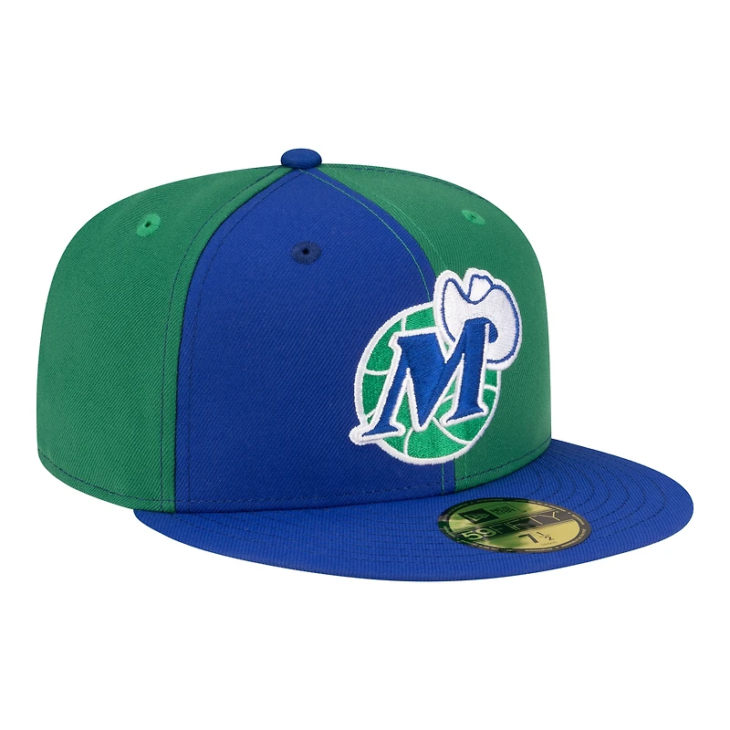 Casquette ajustée New Era 59FIFTY pour homme, verte et bleue, Dallas Mavericks, style rétro années 80, motif girouette.