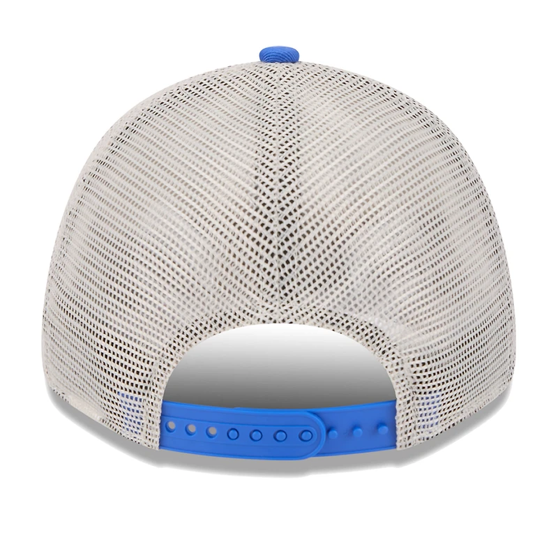 Men's New Era Khaki/Blue Dallas Mavericks Throwback Patch Trucker 9FORTY Adjustable Hat