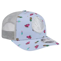 Casquette extensible à bouton-pression New Era bleu clair/gris Dallas Mavericks Adventure Aloha Pattern 9SEVENTY pour homme