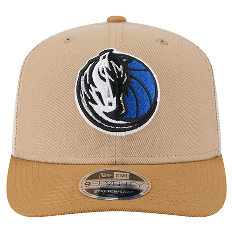 Men's New Era Tan/Light Brown Dallas Mavericks Two-Tone 9SEVENTY Adjustable Trucker Hat
