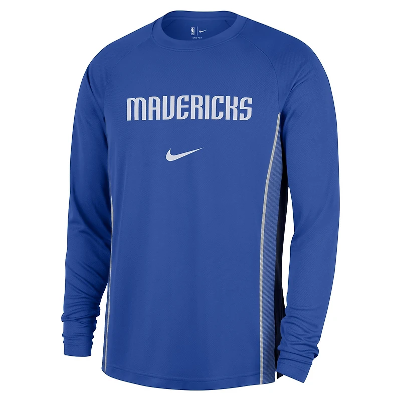 Maillot de tir Nike bleu à manches longues Dallas Mavericks 2025/26 Authentic Pre-Game Legend Dri-FIT pour homme
