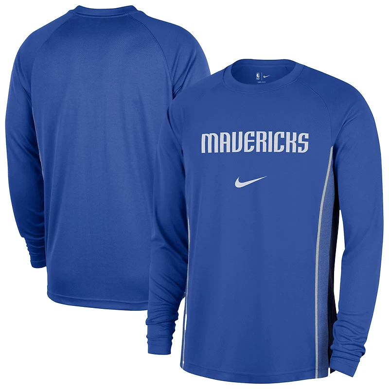 Maillot de tir Nike bleu à manches longues Dallas Mavericks 2025/26 Authentic Pre-Game Legend Dri-FIT pour homme
