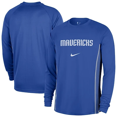 Maillot de tir Nike bleu à manches longues Dallas Mavericks 2025/26 Authentic Pre-Game Legend Dri-FIT pour homme