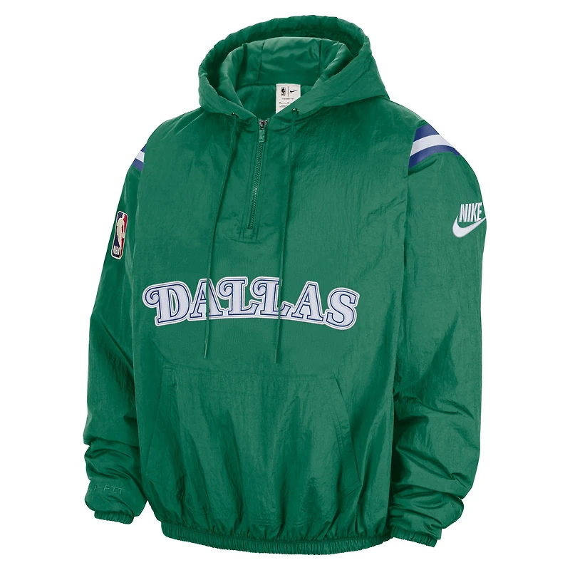 Coupe-vent à capuche demi-zippé Nike Dallas Mavericks Hardwood Classics Therma-FIT vert pour homme