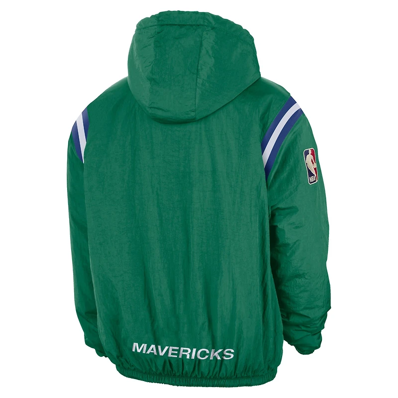 Men's Nike Green Dallas Mavericks Hardwood Classics Therma-FIT Half-Zip Hooded Windbreaker