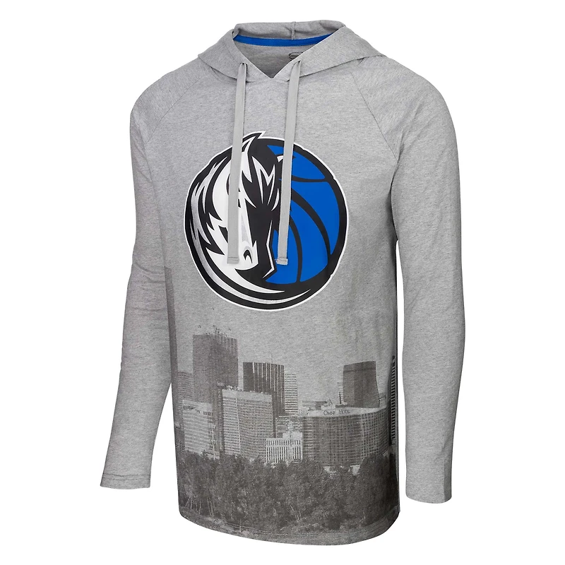 T-shirt à capuche manches longues Stadium Essentials gris chiné Dallas Mavericks Atrium Raglan pour hommes