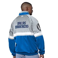 Men's Starter Blue/White Dallas Mavericks The Veteran Tricot Track Raglan Full-Zip Jacket