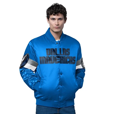 Veste en satin bleu Starter pour homme des Dallas Mavericks Triple Option Varsity Full-Snap