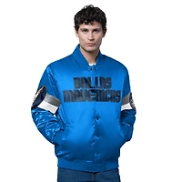 Veste en satin bleu Starter pour homme des Dallas Mavericks Triple Option Varsity Full-Snap