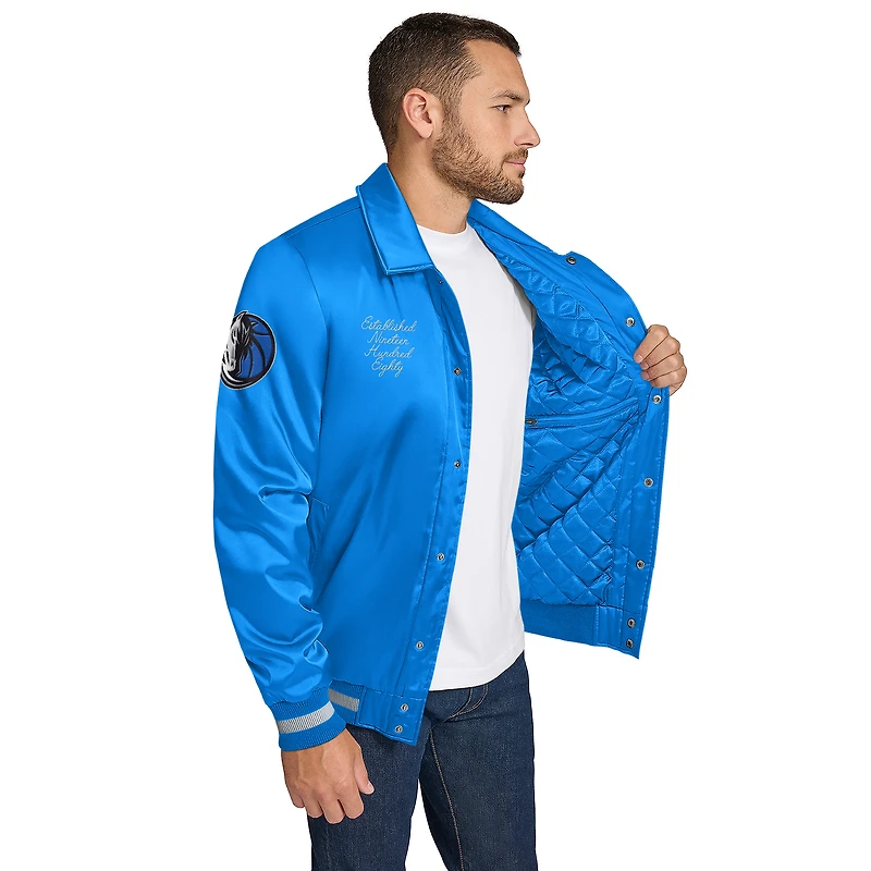 Men's Tommy Jeans Blue Dallas Mavericks Jacob Chain Stitch Applique Full-Snap Varsity Jacket