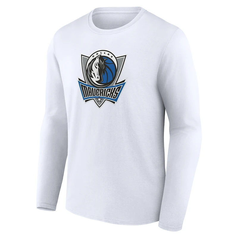 T-shirt blanc à manches longues pour homme avec logo alternatif des Dallas Mavericks