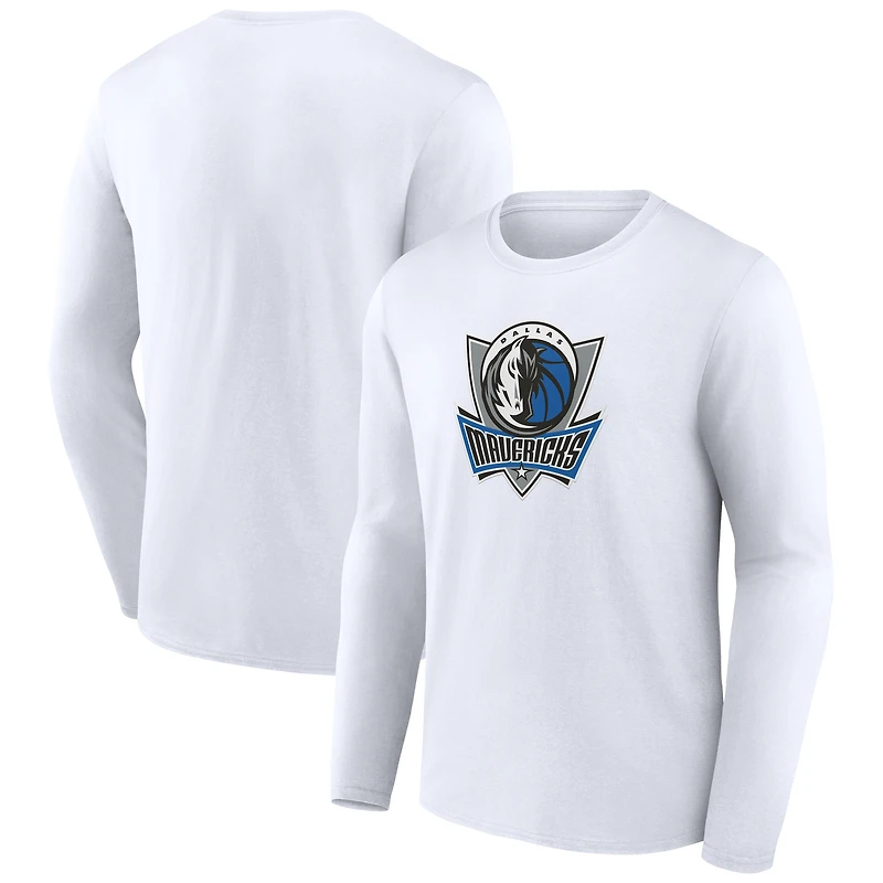 T-shirt blanc à manches longues pour homme avec logo alternatif des Dallas Mavericks