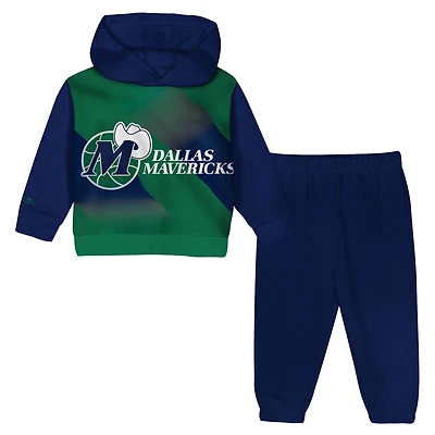 Toddler Mitchell & Ness Navy/Green Dallas Mavericks Big Face Oversized Pullover Hoodie Pants Set