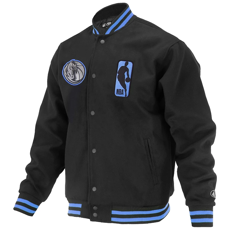 Veste universitaire unisexe FISLL noire Dallas Mavericks Logoman Shadow Collection à boutons-pression