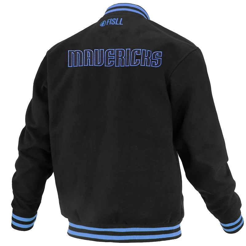 Unisex FISLL Black Dallas Mavericks Logoman Shadow Collection Full-Snap Varsity Jacket