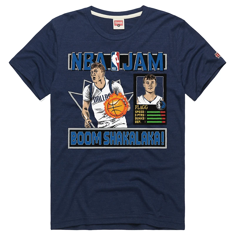 T-shirt unisexe Homage Cooper Flagg bleu marine Dallas Mavericks NBA Jam en mélange de trois matières