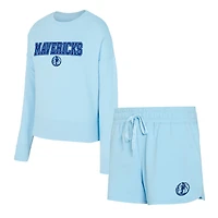Women's Concepts Sport  Light Blue Dallas Mavericks Elevation Tri-Blend Long Sleeve Top & Shorts Set