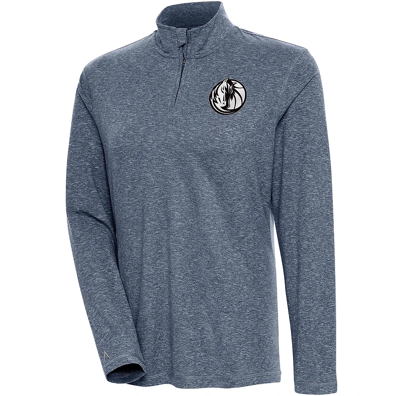 Pull-over confortable à fermeture éclair quart de tour Antigua Heather Navy Dallas Mavericks pour femme, effet métallisé brossé