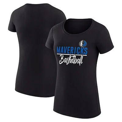 T-shirt de sport léger à col en V et coupe ultra-ajustée G-III 4Her par Carl Banks pour femme, noir, des Dallas Mavericks