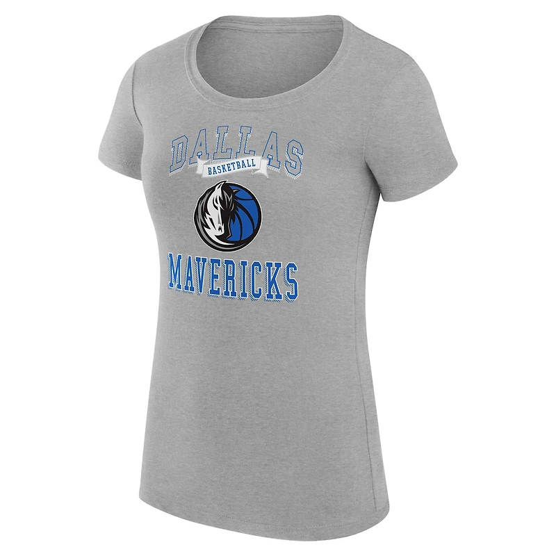 T-shirt léger et ultra-ajusté G-III 4Her par Carl Banks pour femme, gris chiné, avec logo de l'équipe des Dallas Mavericks