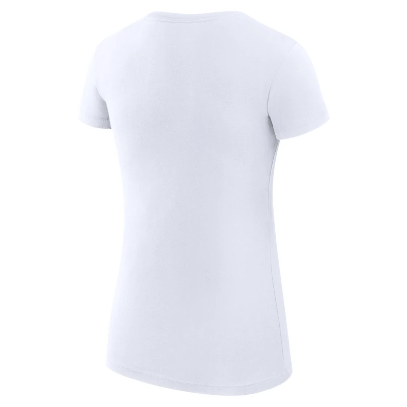 T-shirt G-III 4Her blanc pour femme, coupe ultra-ajustée, léger et à grand logo de la ville, Dallas Mavericks