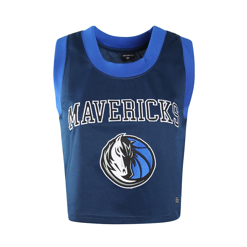 Women's Hype and Vice  Navy Dallas Mavericks Cropped Basketball Scoop Neck Tank Top