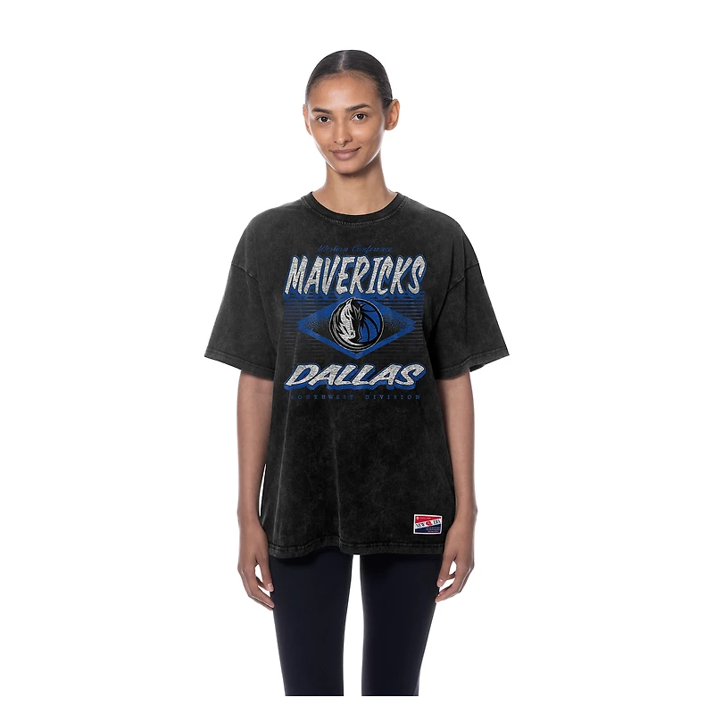 Women's New Era Black Dallas Mavericks Throwback Mineral Wash Oversized T-Shirt