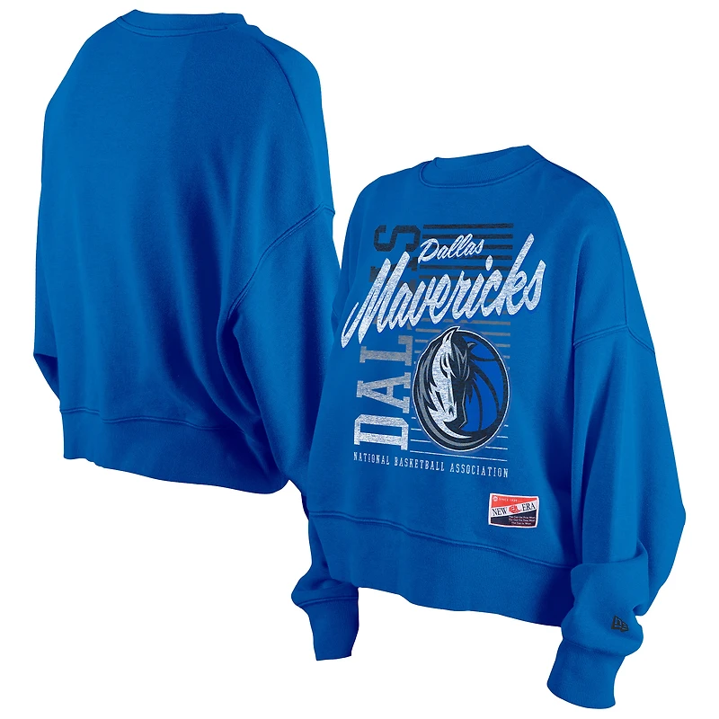 Sweat-shirt New Era bleu Dallas Mavericks Boxy Throwback Mineral Wash pour femme