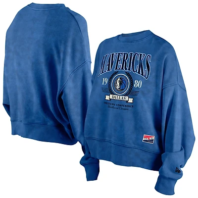 Women's New Era Blue Dallas Mavericks Throwback Vintage Enzyme Wash Oversized Boxy Pullover Sweatshirt