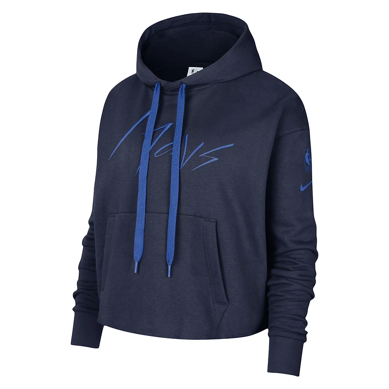 Sweat à capuche court pour femme Nike Dallas Mavericks Split Flip Courtside - Bleu marine