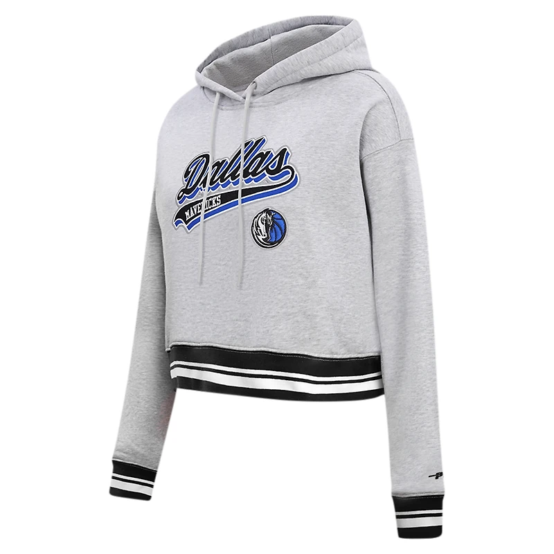 Women's Pro Standard Heather Gray Dallas Mavericks Script Tail Cropped Pullover Hoodie