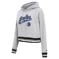 Women's Pro Standard Heather Gray Dallas Mavericks Script Tail Cropped Pullover Hoodie