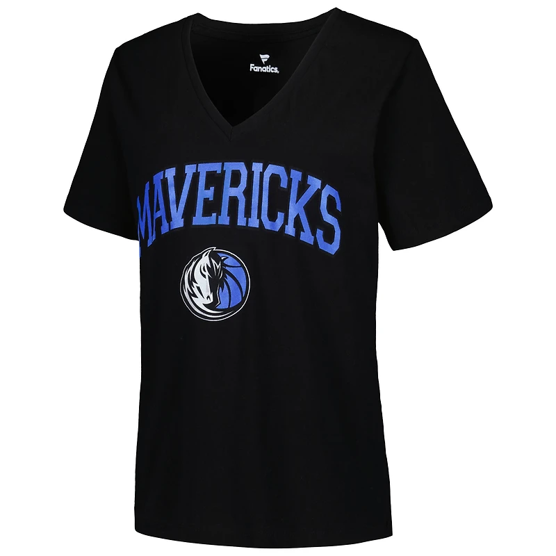 Women's Profile Black Dallas Mavericks Plus Arch Over Logo V-Neck T-Shirt