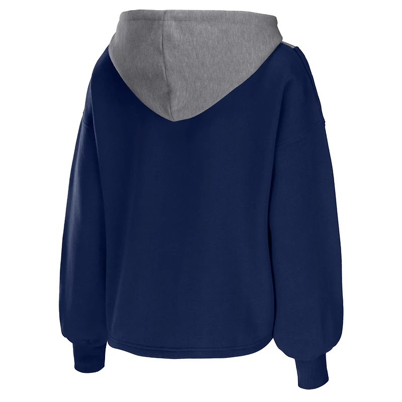 Women's WEAR by Erin Andrews Navy Dallas Mavericks Pieced Quarter-Zip Hoodie Jacket