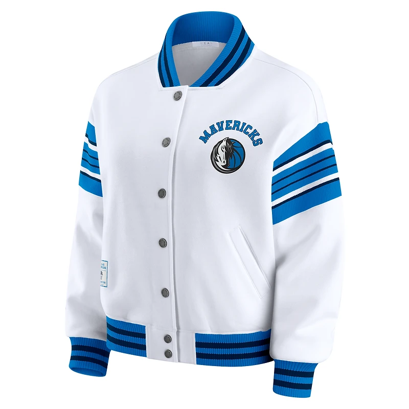 Women's WEAR by Erin Andrews White Dallas Mavericks Full-Snap Fleece Sweatshirt Jacket