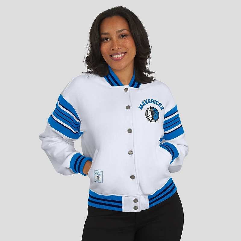 Women's WEAR by Erin Andrews White Dallas Mavericks Full-Snap Fleece Sweatshirt Jacket