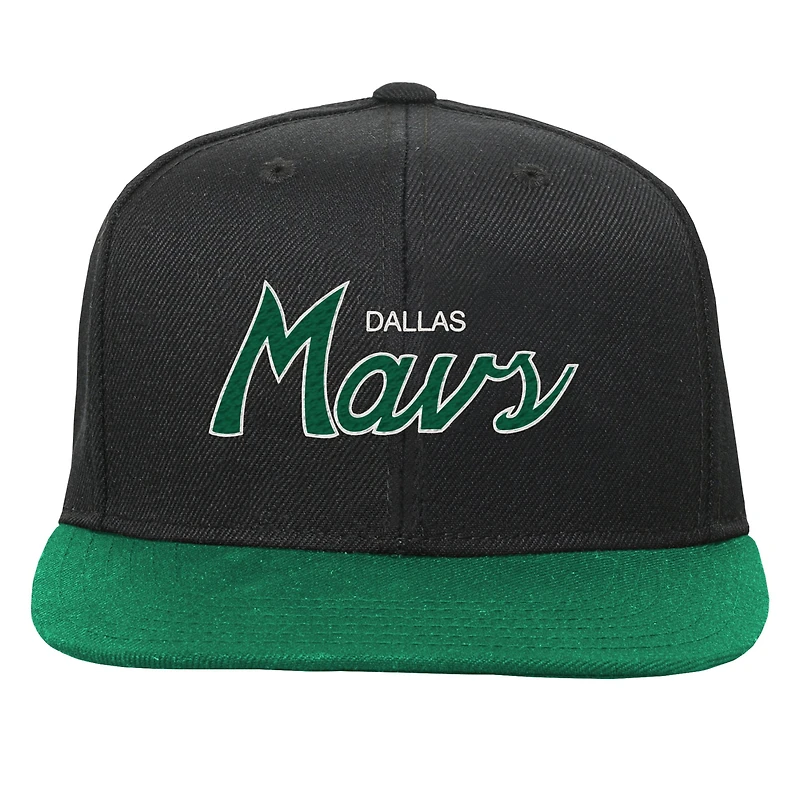 Casquette snapback noire Dallas Mavericks Team Script pour jeune Mitchell & Ness