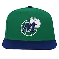 Casquette snapback bicolore Dallas Mavericks bleu marine/vert pour jeune Mitchell & Ness