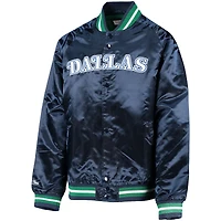 Youth Mitchell & Ness Navy Dallas Mavericks Hardwood Classics Satin Raglan Full-Snap Jacket