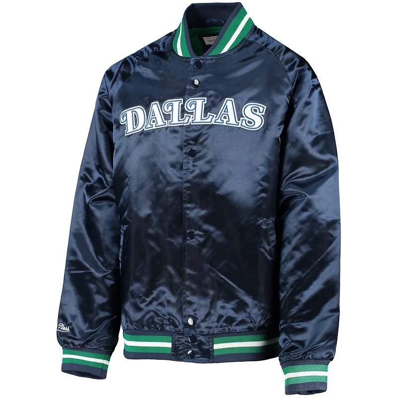 Veste raglan satinée à boutons-pression Mitchell & Ness bleu marine Dallas Mavericks pour enfant