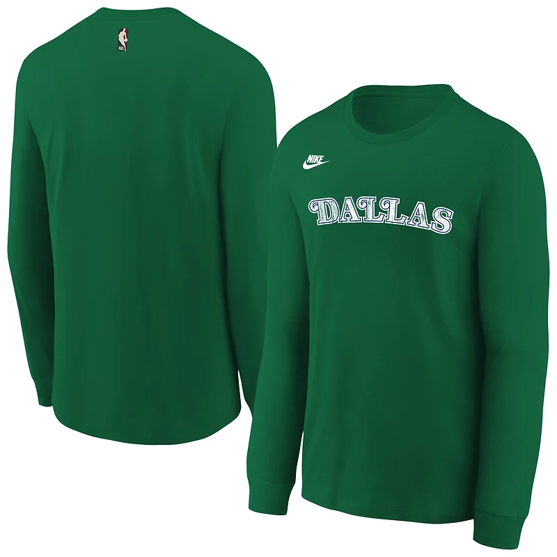 Youth Nike  Green Dallas Mavericks Hardwood Classics Essential Logo Max90 Long Sleeve T-Shirt