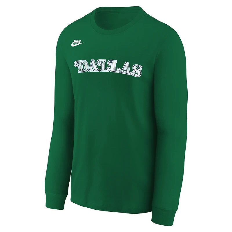 T-shirt à manches longues Nike Max90 vert Dallas Mavericks Hardwood Classics Essential Logo pour enfant