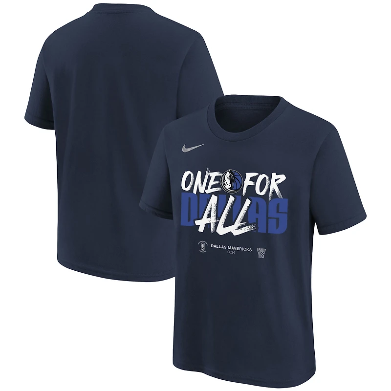 T-shirt Nike bleu marine pour jeunes, Dallas Mavericks, Playoffs NBA 2024, Mantra