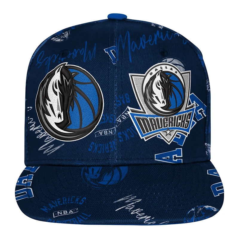 Casquette snapback à imprimé intégral Dallas Mavericks Street Hooper bleu marine pour jeunes Outerstuff