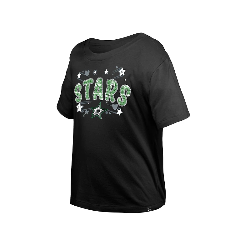 Girl's Youth New Era Black Dallas Stars Flip Sequin T-Shirt