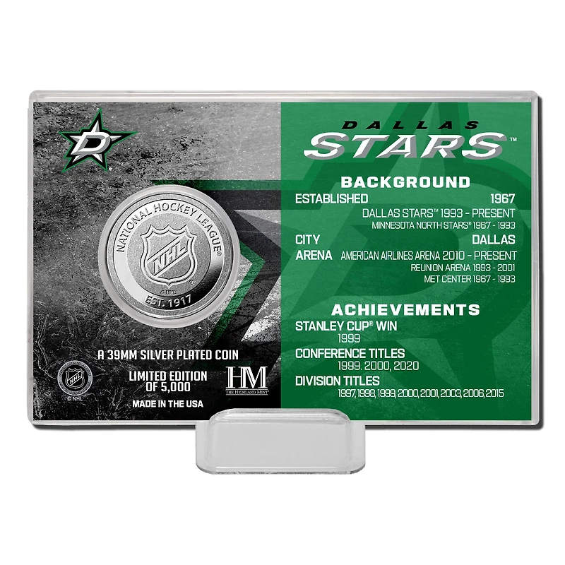 Highland Mint Dallas Stars Team History - Coin Card