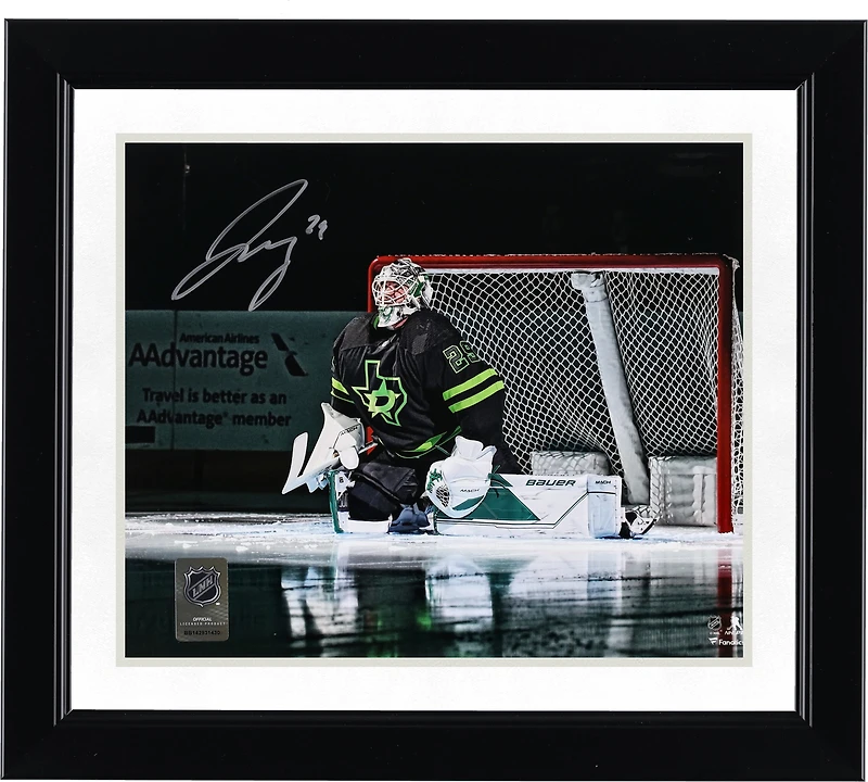 Jake Oettinger Dallas Stars Autographed 8" x 10" Black Alternate Jersey in Net Photograph